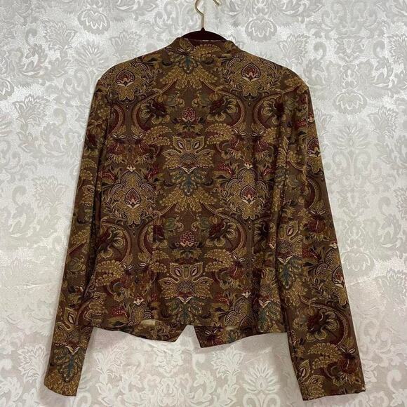 VTG Requirements Paisley Tapestry Jacket Full Zip Blazer Brown Sz M Petite Boho - Picture 2 of 3
